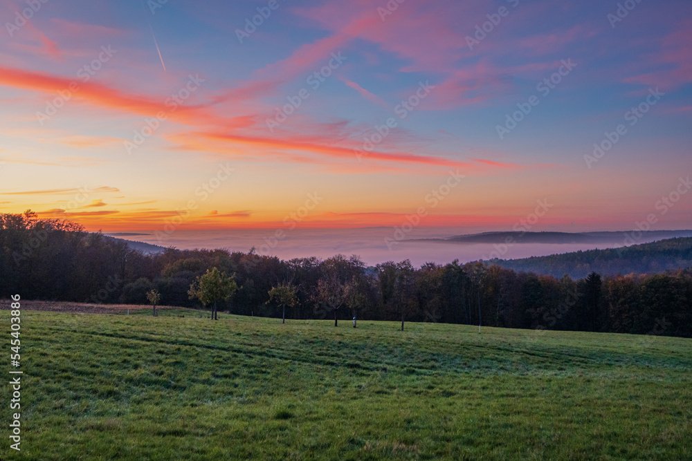 Sonnenuntergang mit Nebel im Spessart Sonnenuntergang mit Nebel im Spessart