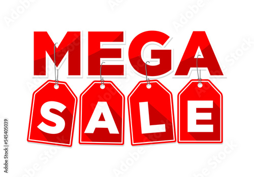 Banner template for mega sale with red price tags for discount. Vector on transparent background