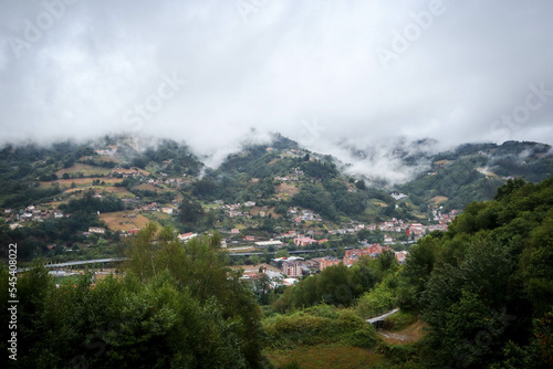 
landscape mountains mist colors houses