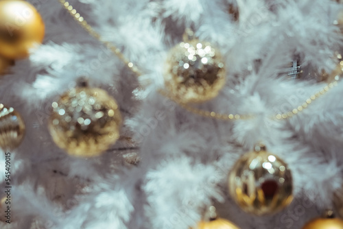 Blur, soft focus decorated Christmas tree. Bokeh