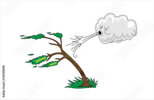 Windy day trees cloud vector illustration on white background 