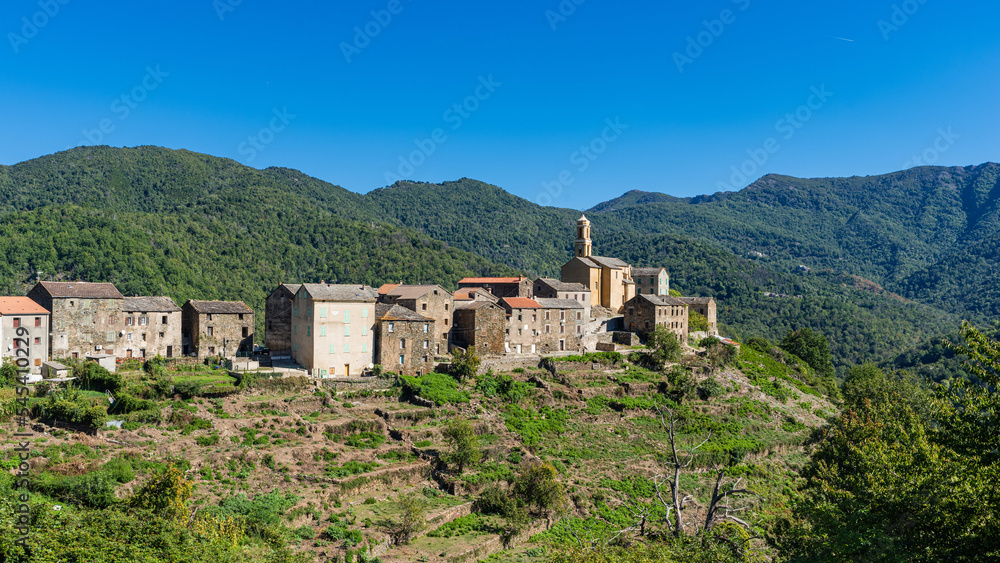 Pietricaggio, a dreamy hilltop village nestled in the mountains of Castagniccia, Corsica, France