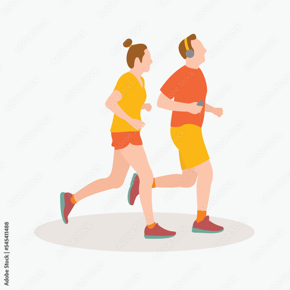Man and women jogging workout flat people character Man and women jogging workout flat people character
