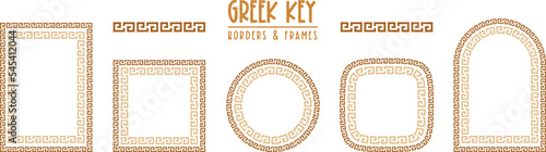 Greek key frames and borders collection. Decorative ancient meander, greece ornamental set, repeated geometric motif. Frames consist from tiny bricks, easy to resize or change frames proportion.