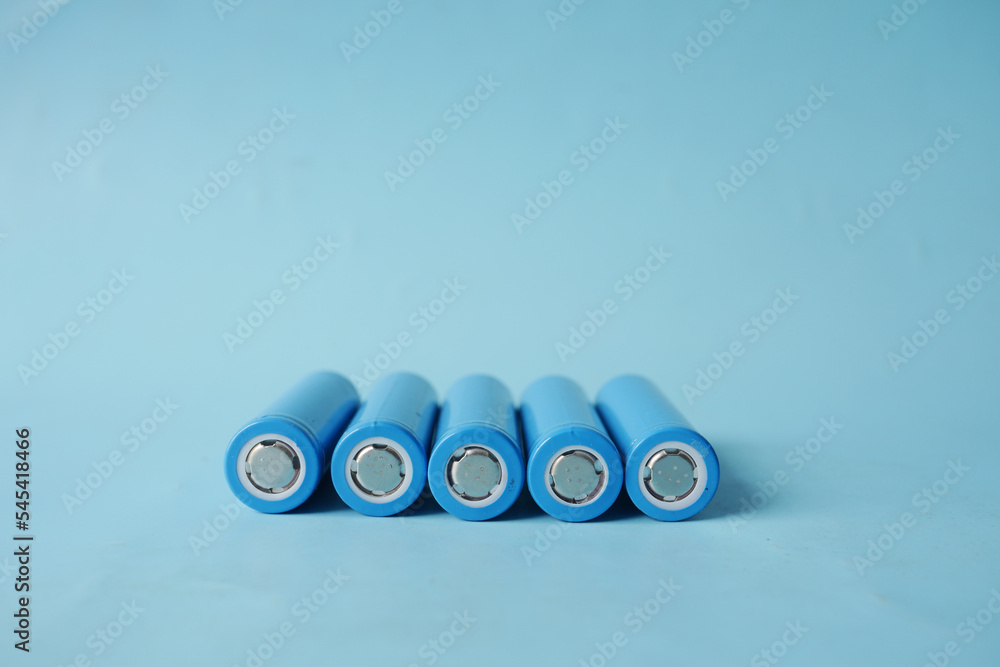 close up of Batteries on blue background close up of Batteries on blue background