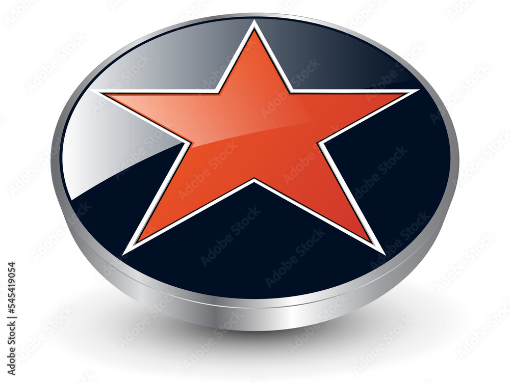 Logo black circle with orange star inside, 3d icon design. Logo black circle with orange star inside, 3d icon design.