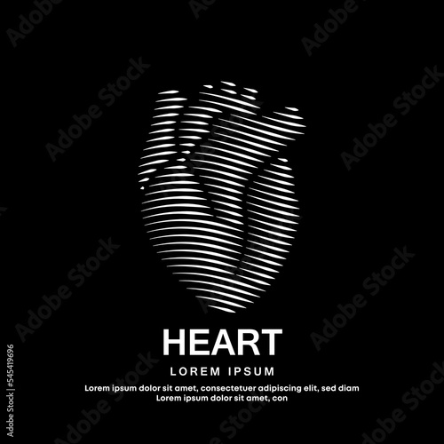 Human heart medical structure. creative line art heart Vector logotype illustration on dark background. Cardiology logo vector template suitable for organization, company, or community. EPS 10