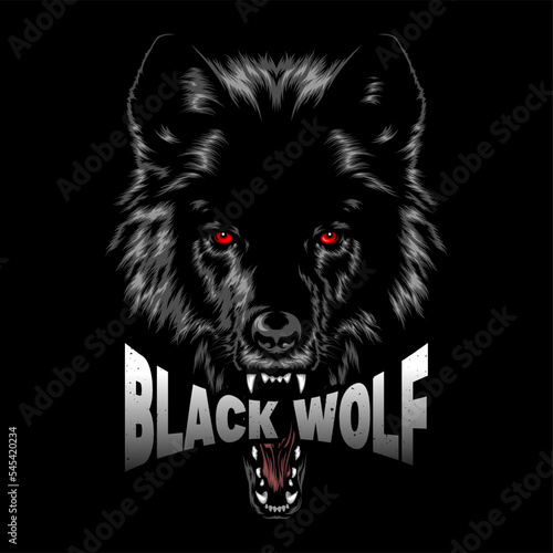 black wolf vector illustration, Design element for logo, poster, card, banner, emblem, t shirt. Vector illustration