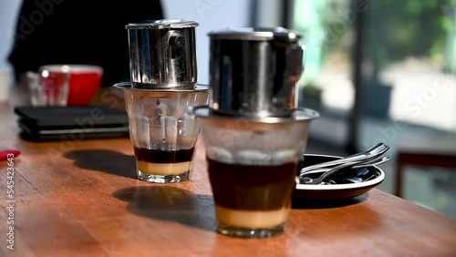 Brewing coffee using a Vietnamese Traditional Coffee 