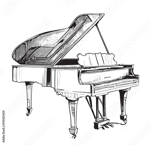 Vintage old grand piano hand drawn sketch Vector illustration.