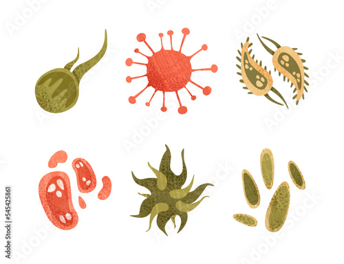 Bacteria and Germs Colorful Micro-organisms and Disease-causing Objects Vector Set