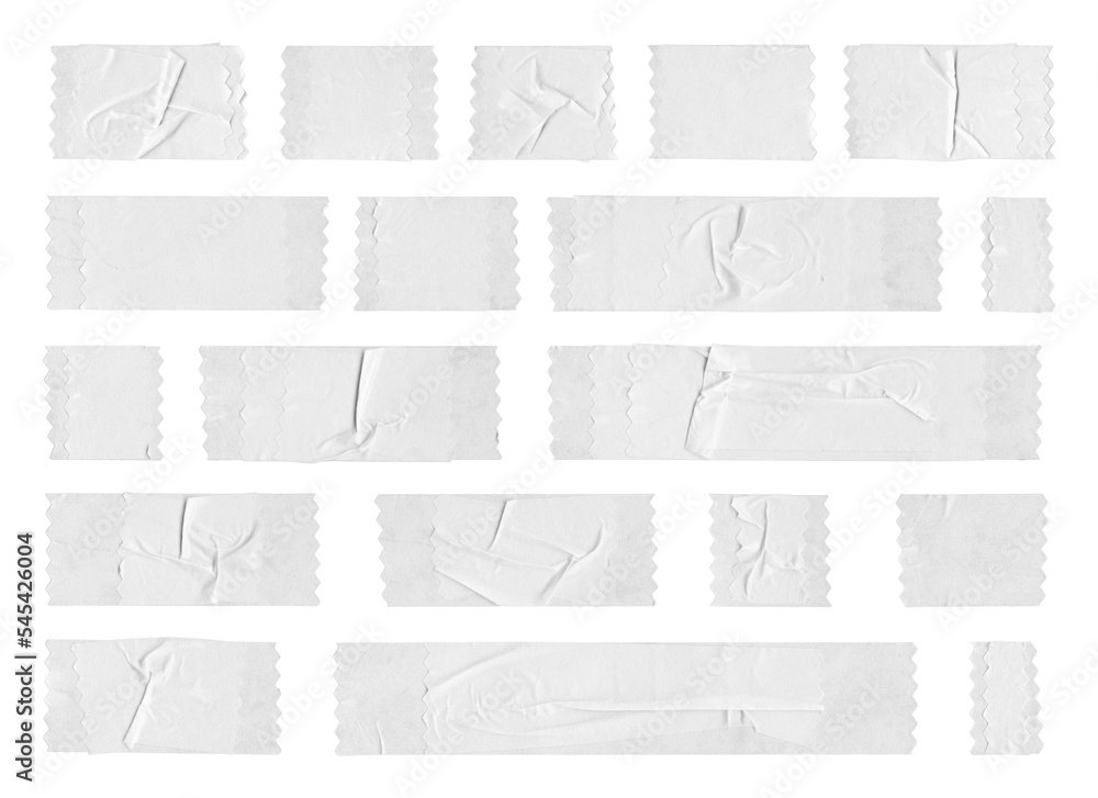 Collection of adhesive zigzag tape strips on transparent background