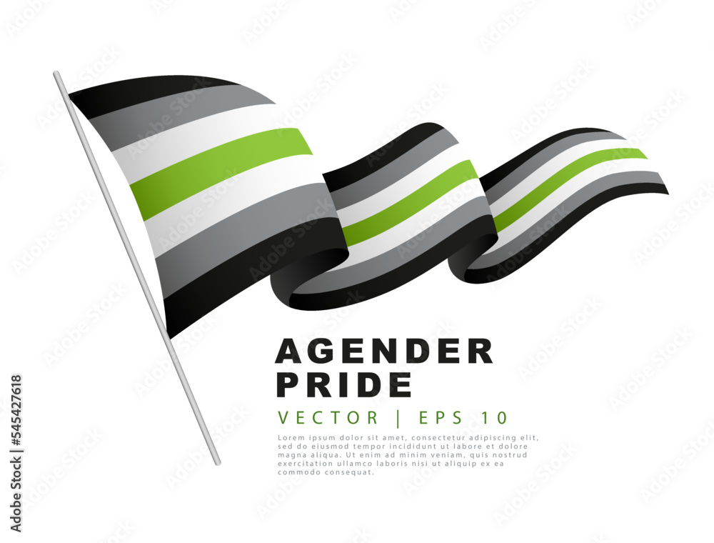The flag of agender pride hangs on a flagpole and flutters in the wind ...