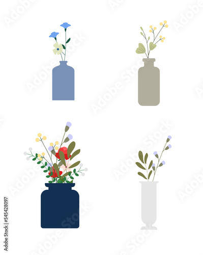 Set of Flowers color hand drawn illustration vector art in a vase for decoration. Isolated.