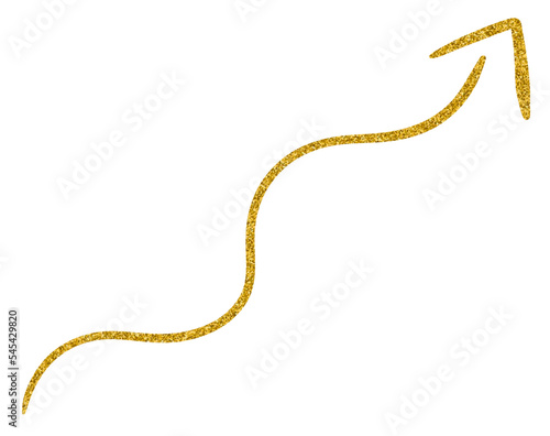 Golden glitter hand-drawn retro shapes. Arrow, wavy lines, Curve line