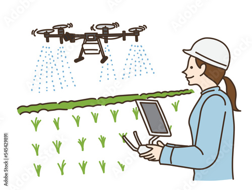 農業　農家　ドローン　スマート農業　女性　イラスト