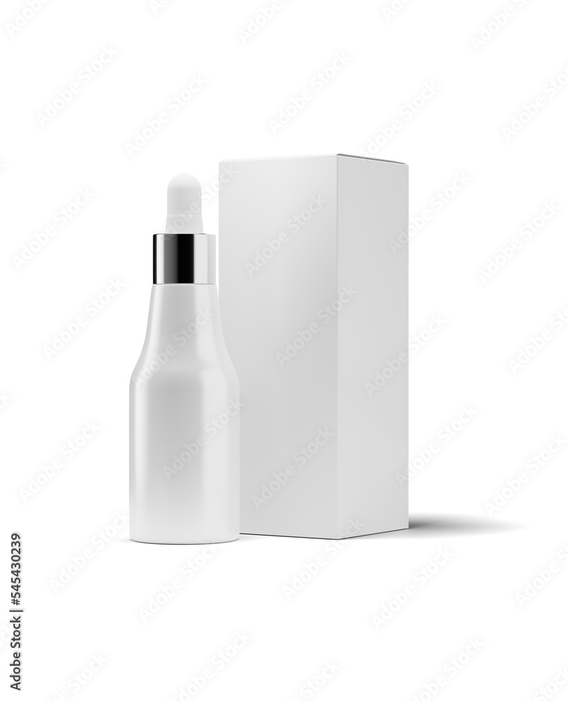 White bottle with box on white background. Mock up with no label. 3d rendered illustration. White bottle with box on white background. Mock up with no label. 3d rendered illustration.