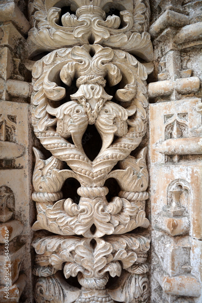 A whimsical intricate ornament in the Manueline style carved in stone