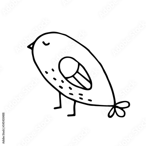 Little bird. Canary. Sparrow. Drawn by hand. Doodle. Sketch. Silhouette. Black and white. Contour. Coloring.