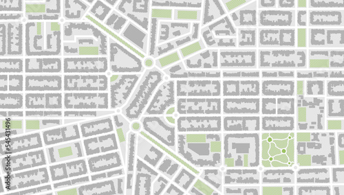 City top view. View from above the map buildings. Gps map navigation to own house. Detailed view of city. Decorative graphic tourist map. Abstract transportation background. Vector, illustration.