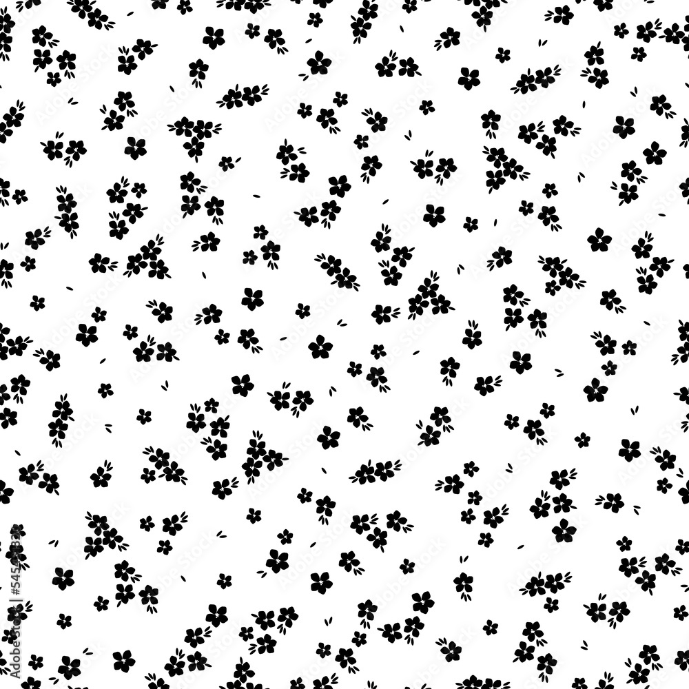 Cute floral pattern. Seamless vector texture. An elegant template for fashionable prints. Print with small black flowers and leaves. white background. Cute floral pattern. Seamless vector texture. An elegant template for fashionable prints. Print with small black flowers and leaves. white background.