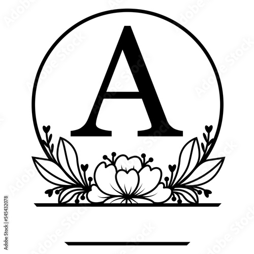 Family last name svg, Letter A, Split monogram svg, Floral round