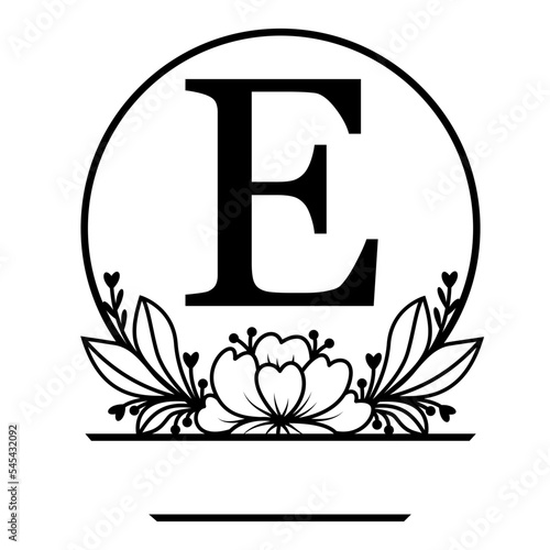 Family last name svg, Letter E, Flower split monogram svg