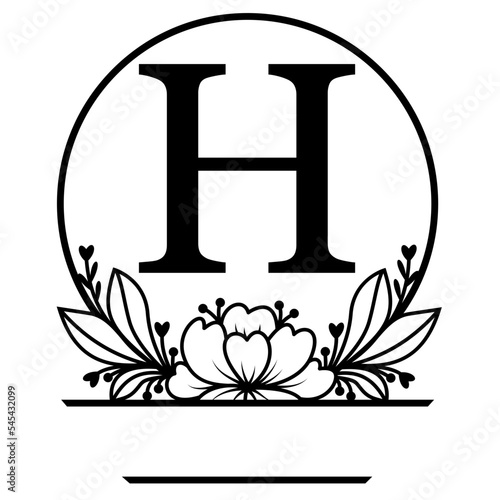 Family last name svg, Letter H, Flower split svg, Wedding monogram 