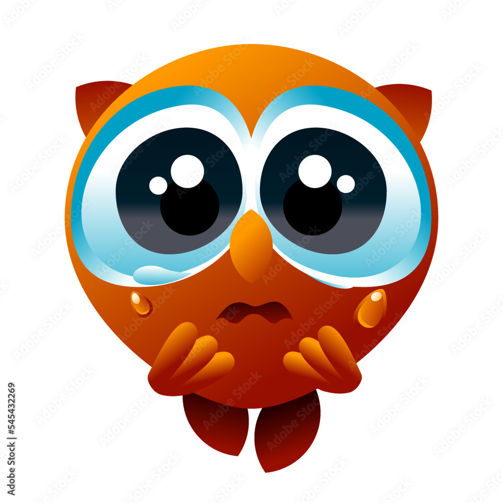 Suoer sad puppy eyes cartoon creature. Ai generated owl. Full ai vector