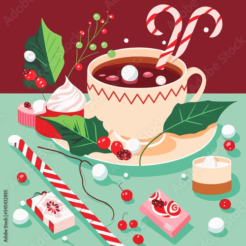 Vector illustration of Cocoa and candy for the Christmas time