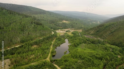 Gold mines near Dawson City in Yukon Territory, Canada. Aerial drone view photo