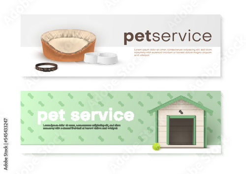 Pet service advertising banner set realistic vector domestic animal sitter veterinary shop