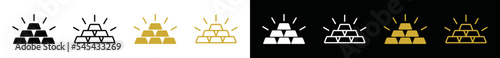 Gold icon vector set. stack of gold icon. Shining gold bar in outline and flat symbol illustration. Vector graphic illustration. Suitable for website design, logo, app, template, and ui.