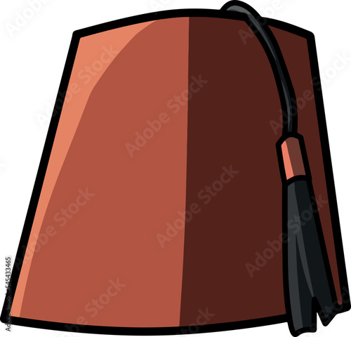 Red fez with black tassel icon isolated on white background