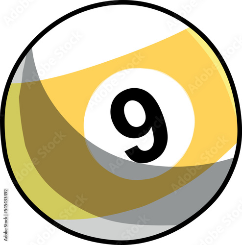 Cute kawaii billiard yellow ball number "9" clipart on a white background