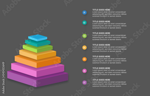 3D Pyramid Hierarchy Infographic Template Design with 7 Layers