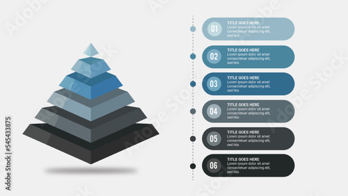 3D Pyramid Hierarchy Infographic Template Design with 6 Layers