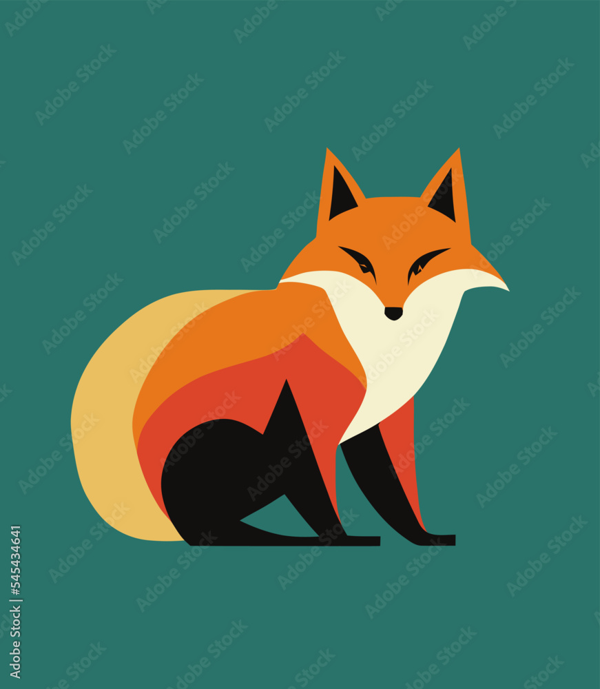 Editable illustration of an orange fox on a green background Editable illustration of an orange fox on a green background