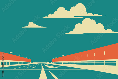 Editable illustration of the airport with pastel colors under a cloudy sky