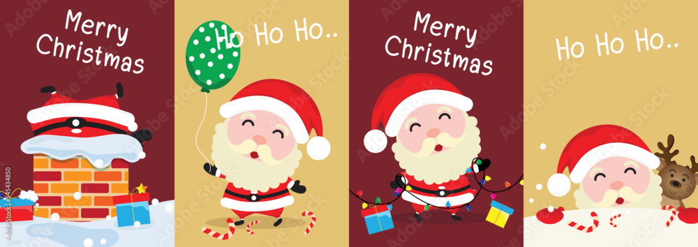 Merry Christmas and happy new year greeting card with cute Santa Claus collection. Holiday cartoon characters set. Vector Illustator. Merry Christmas and happy new year greeting card with cute Santa Claus collection. Holiday cartoon characters set. Vector Illustator.