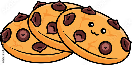 Cute kawaii cartoon characters of chocolate cookies on a white background