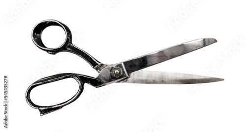 Old vintage tailor or seamstress scissors isolated on white background. scissors isolate photo