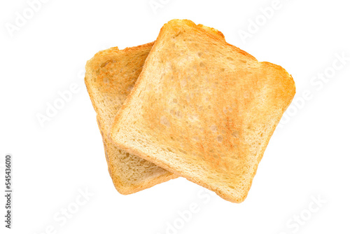 Two slicec of toasted bread isolated on a transparent background in close-up.