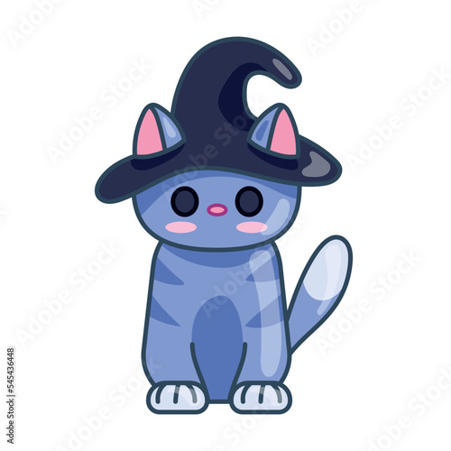 Cute kawaii of a witch hunt cap on a pumpkin head