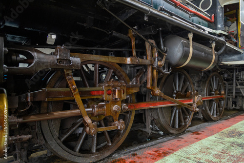 Steam locomotive train at the locomotive repair workshop