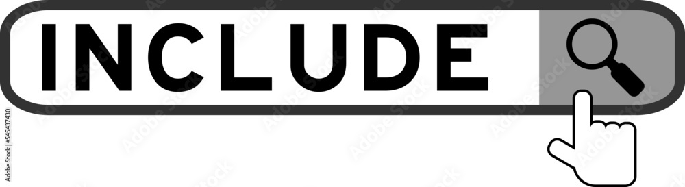 Search banner in word include with hand over magnifier icon on white background Search banner in word include with hand over magnifier icon on white background