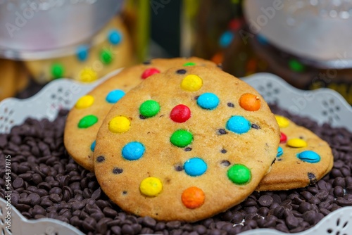Homemade multicolored chocolate chip cookie