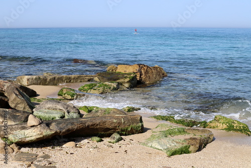 The stones lie on the shores of the Mediterranean Sea.