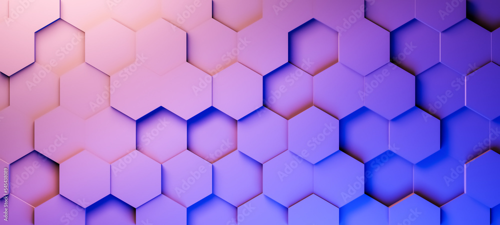 Hexagonal background with pink purple blue gradient hexagons, abstract futuristic geometric backdrop or wallpaper with copy space for text Hexagonal background with pink purple blue gradient hexagons, abstract futuristic geometric backdrop or wallpaper with copy space for text