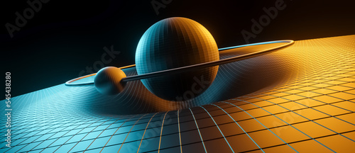 Fotografia, Obraz 3D visualization of gravity distorsion physical objects in orbit or space, gener